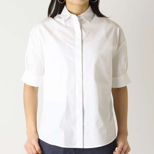 Barba バルバ レディース コットン シャツ パフスリーブ 半袖 Pe19 46 ホワイト Barba 菅原靴店